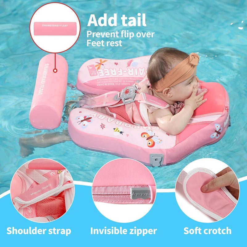 V Convey Mambobaby Float Add Tail No Flip Over Non-Inflatable Baby Swim Float Pearl Foam Solid Water Floats Smart Swim Trainer Infant Pool Float Swim Ring with Sun Canopy - Image 4